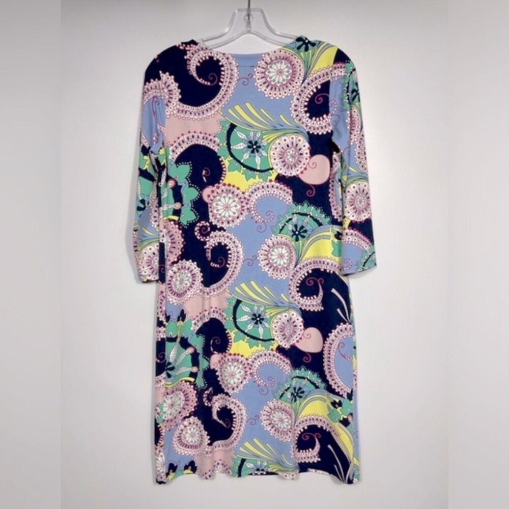 Talbots Jersey Shift Midi Dress Multicolor Spiral Paisley Print - Size M